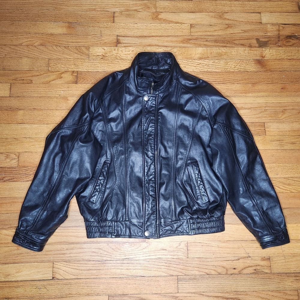 Vintage Wilson's Leather Bomber Jacket Men's XL Black Mock Neck Motorcycle